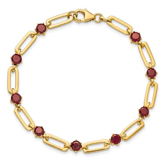 Sterling Silver Gold-tone 5mm Garnet Paperclip Chain Bracelet 7.5"