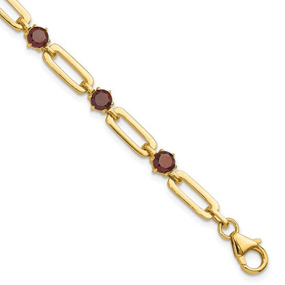 Sterling Silver Gold-tone 5mm Garnet Paperclip Chain Bracelet 7.5"
