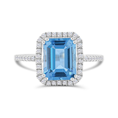 10K White Gold Swiss Blue Topaz & White Zircon Engagement Ring Size 7 - 2.5Ct