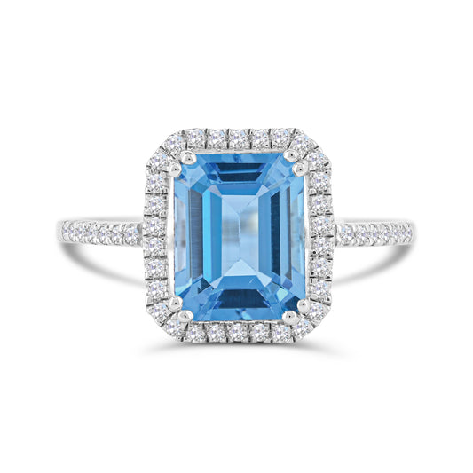 10K White Gold Swiss Blue Topaz & White Zircon Engagement Ring Size 7 - 2.5Ct