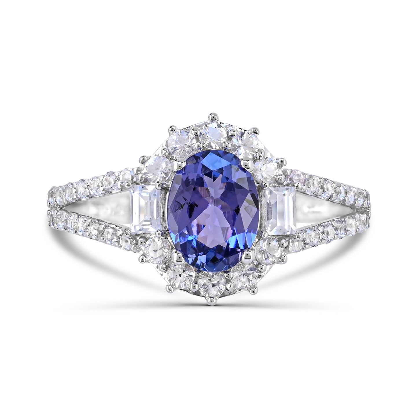 10K White Gold Tanzanite and White Zircon Engagement Ring Size 7 - 1.2Ct