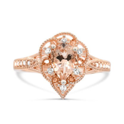10K Rose Gold Morganite & Diamond Engagement Ring Size 7 -0.60Ct, Color-G-H, SI3