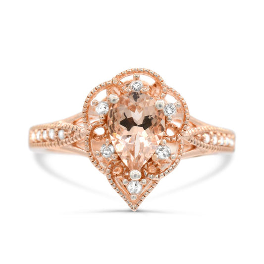 10K Rose Gold Morganite & Diamond Engagement Ring Size 7 -0.60Ct, Color-G-H, SI3