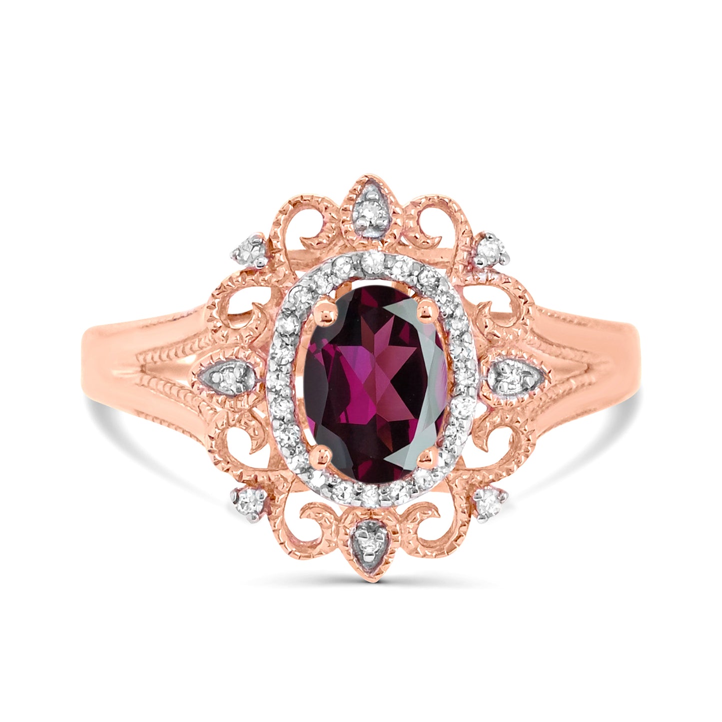 14K Rose Gold Purple Garnet & Diamond Engagement Ring Size 7 -0.70Ct, G-H, SI3
