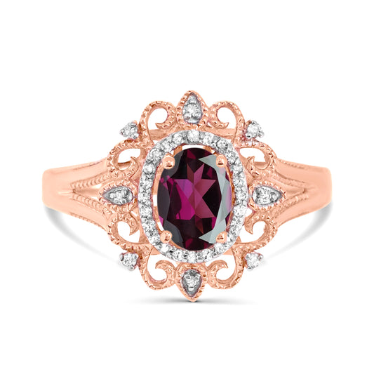 14K Rose Gold Purple Garnet & Diamond Engagement Ring Size 7 -0.70Ct, G-H, SI3