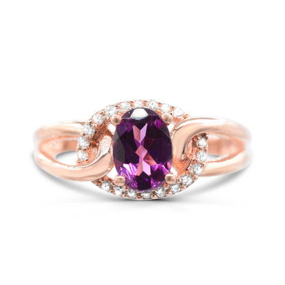 10K Rose Gold Purple Garnet & Diamond Engagement Ring Size 7 -0.90Ct, H-I, I1-I2