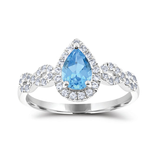 Sterling Silver Swiss Blue Topaz & White Zircon Engagement Ring Size 7 - 0.90Ct