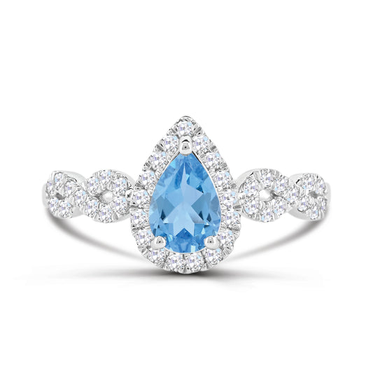 Sterling Silver Swiss Blue Topaz & White Zircon Engagement Ring Size 7 - 0.90Ct
