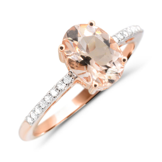 10K Rose Gold Morganite with Diamonds Engagement Ring Size 7 -1 Ct, H-I, I1-I2