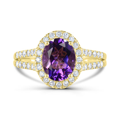 10K Yellow Gold Amethyst and White Zircon Engagement Ring Size 7 - 1.50Ct