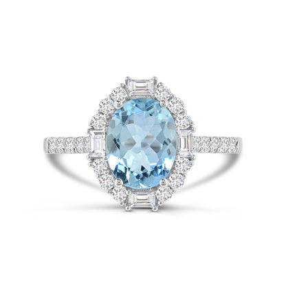 14K White Gold Aquamarine and Diamond Engagement Ring Size 7 - 1.5Ct