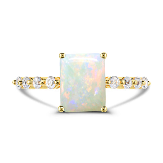 10K Gold Ethiopian Opal & Diamond Engagement Ring Size 7 -1.50Ct, H-I, I1-I2