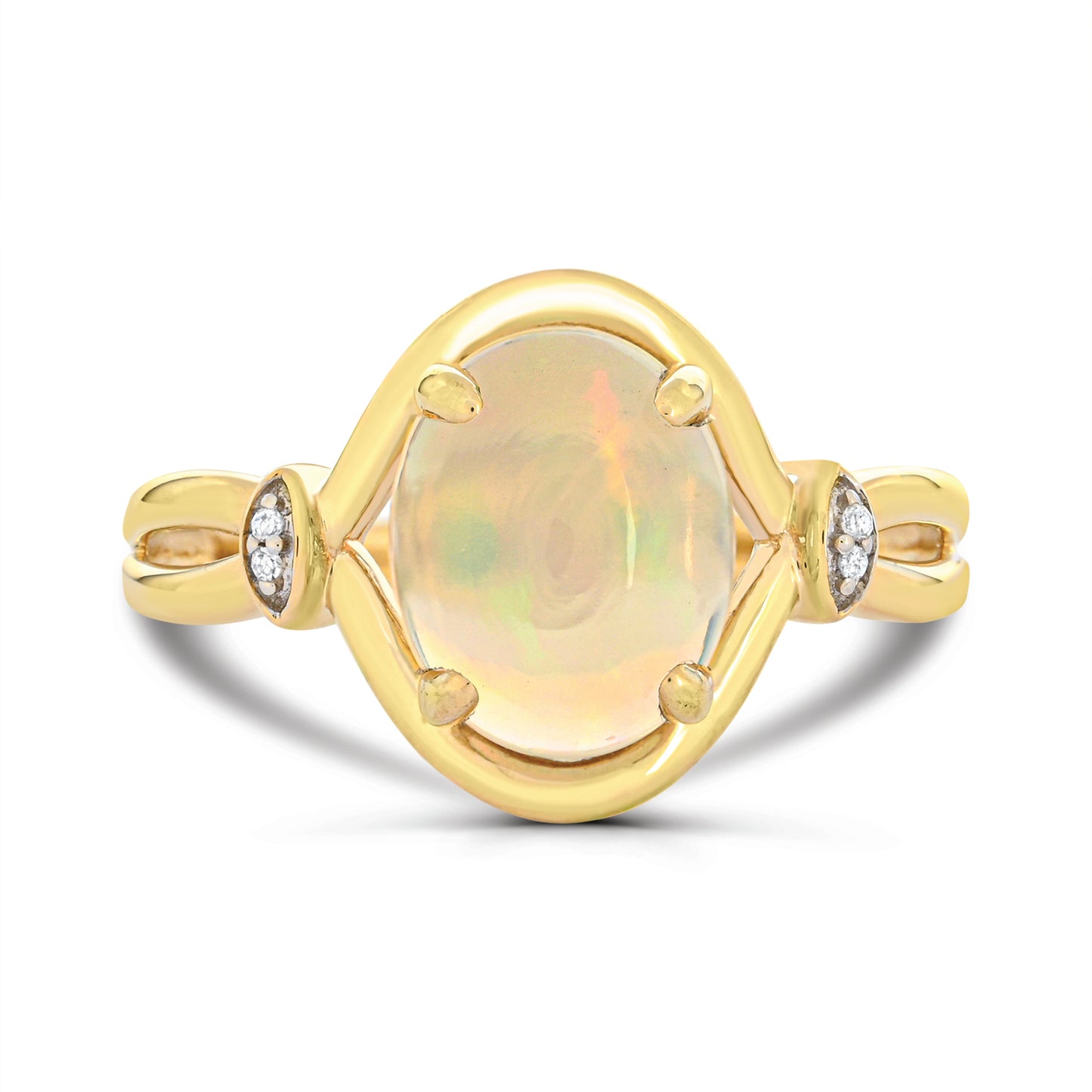 10K Yellow Gold Opal & Diamond Engagement Ring Size 7 -1.35Ct, Color-H-I, I1-I2
