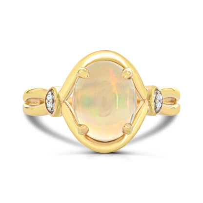 10K Yellow Gold Opal & Diamond Engagement Ring Size 7 -1.35Ct, Color-H-I, I1-I2