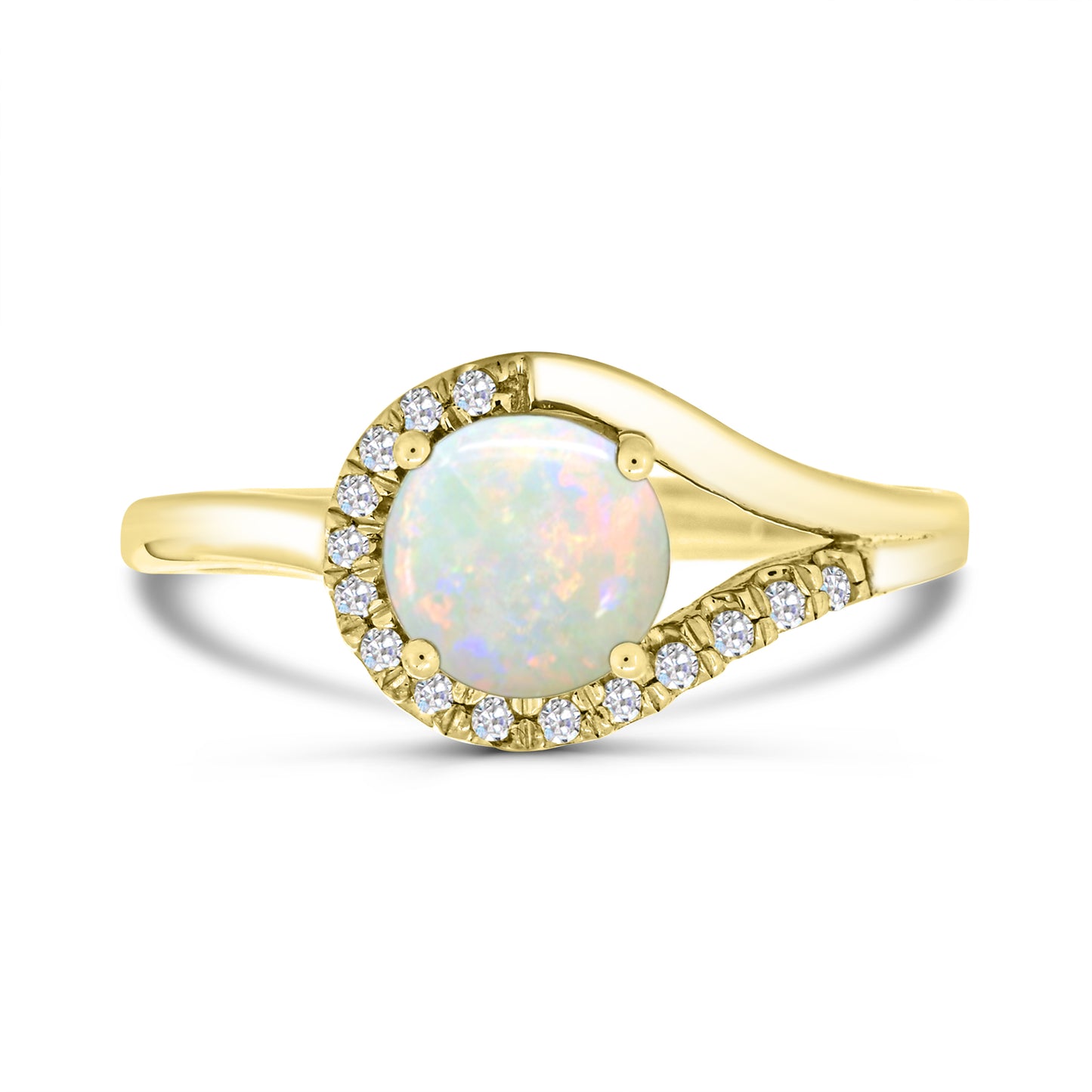 10K Gold Ethiopian Opal & Diamond Engagement Ring Size 7 -0.40Ct, H-I, I1-I2