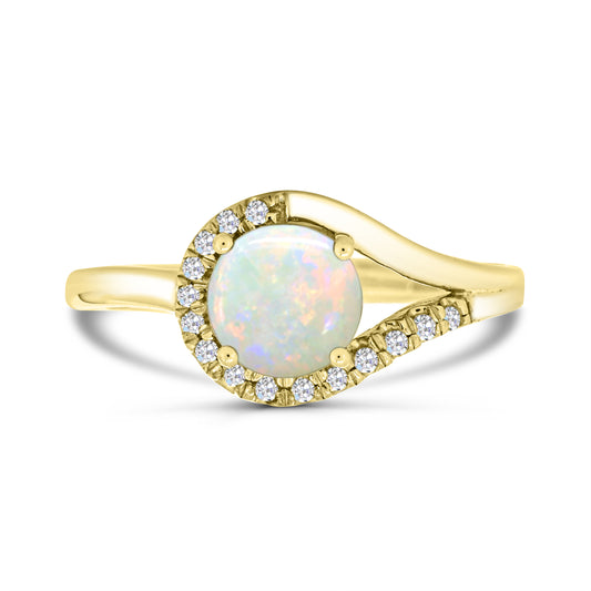 10K Gold Ethiopian Opal & Diamond Engagement Ring Size 7 -0.40Ct, H-I, I1-I2