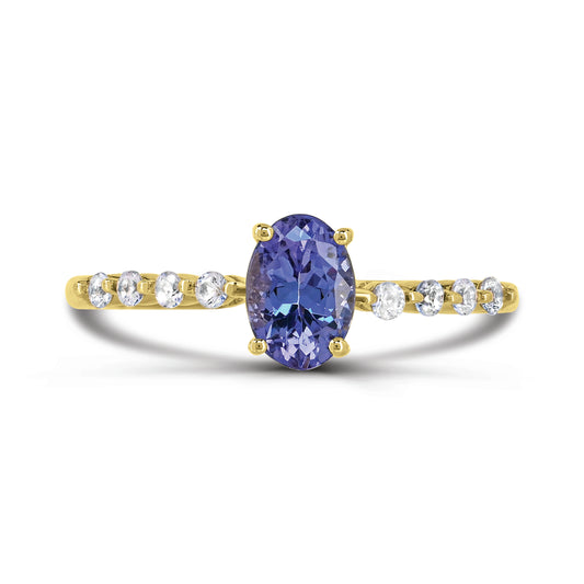 10K Gold Tanzanite & Diamond Engagement Ring Size 7 -0.65Ct, Color-G-H, SI3