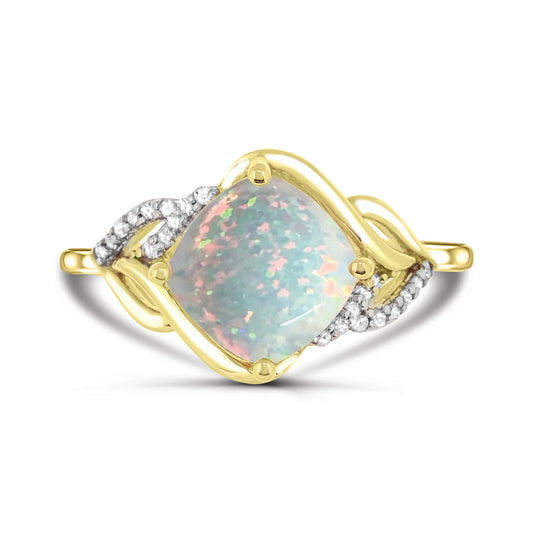10K Yellow Gold Opal & Diamond Engagement Ring Size 7 -1.25Ct, Color-H-I, I1-I2