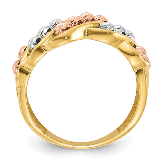14K Tri-color Polished and Diamond-cut Beads Fashion Ring Size 7