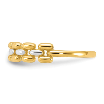 14K Yellow Gold With White Rhodium Polished Fashion Ring Size 7