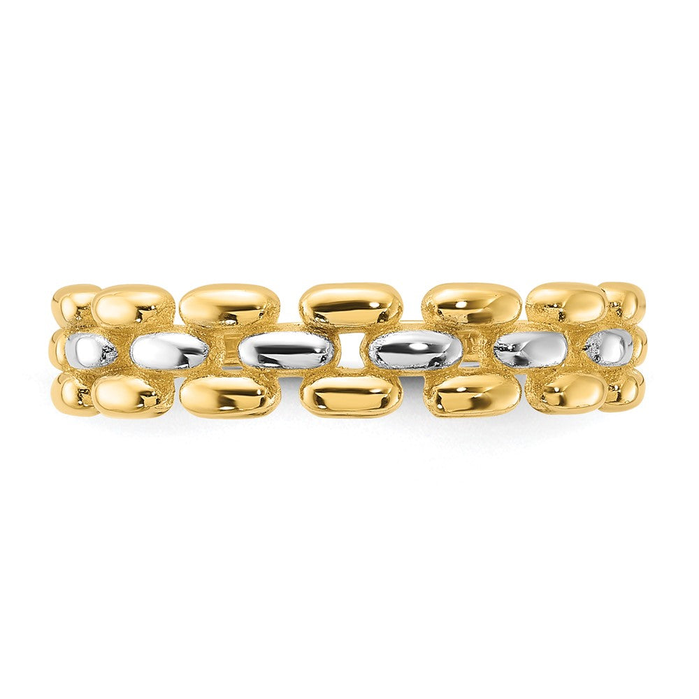 14K Yellow Gold With White Rhodium Polished Fashion Ring Size 7