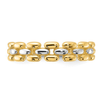 14K Yellow Gold With White Rhodium Polished Fashion Ring Size 7