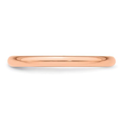 14k Rose Gold 2mm Half Round Wedding Band Ring