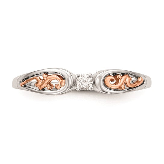 14k White and Rose Gold 1/20 Ct Round Diamond Engagement Ring