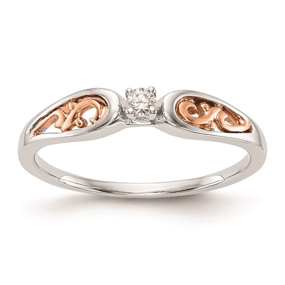14k White and Rose Gold 1/20 Ct Round Diamond Engagement Ring