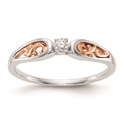 14k White and Rose Gold 1/20 Ct Round Diamond Engagement Ring