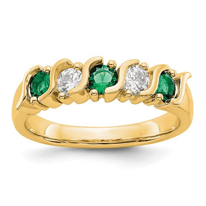14k White Gold 3/8 Ct Diamond and Emerald Wedding Band Ring