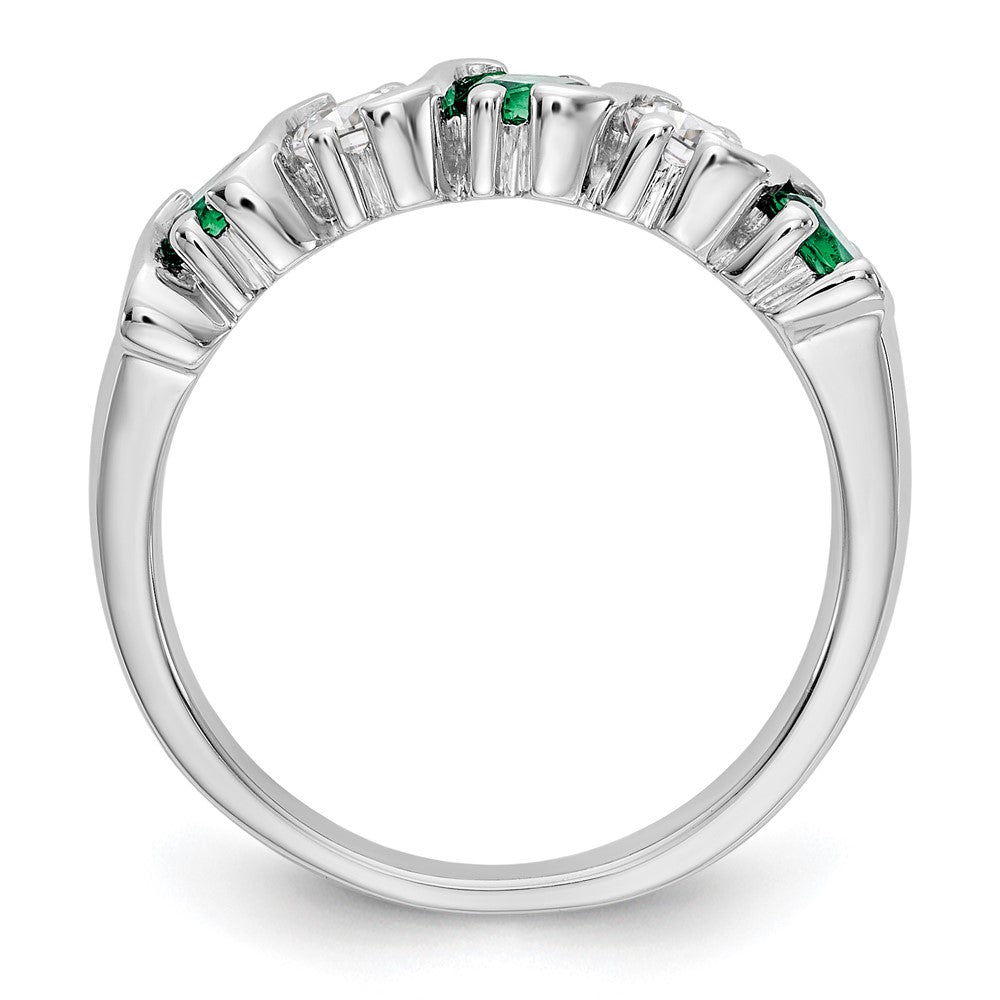 14k White Gold 3/8 Ct Diamond and Emerald Wedding Band Ring