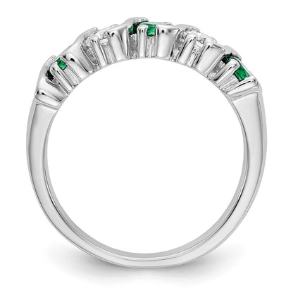 14k White Gold 3/8 Ct Diamond and Emerald Wedding Band Ring