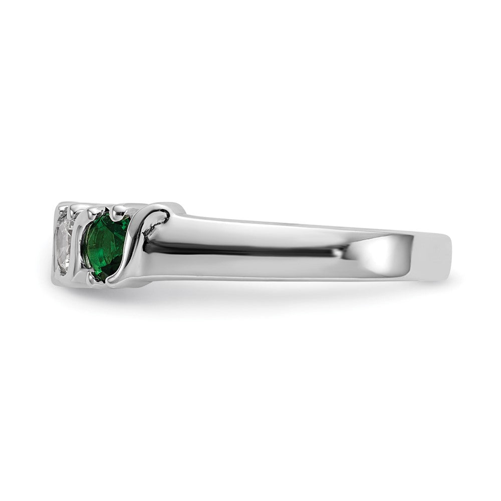 14k White Gold 3/8 Ct Diamond and Emerald Wedding Band Ring