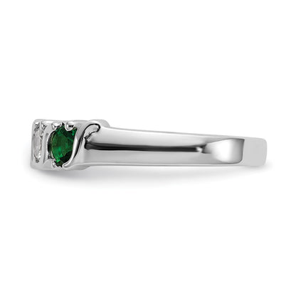 14k White Gold 3/8 Ct Diamond and Emerald Wedding Band Ring