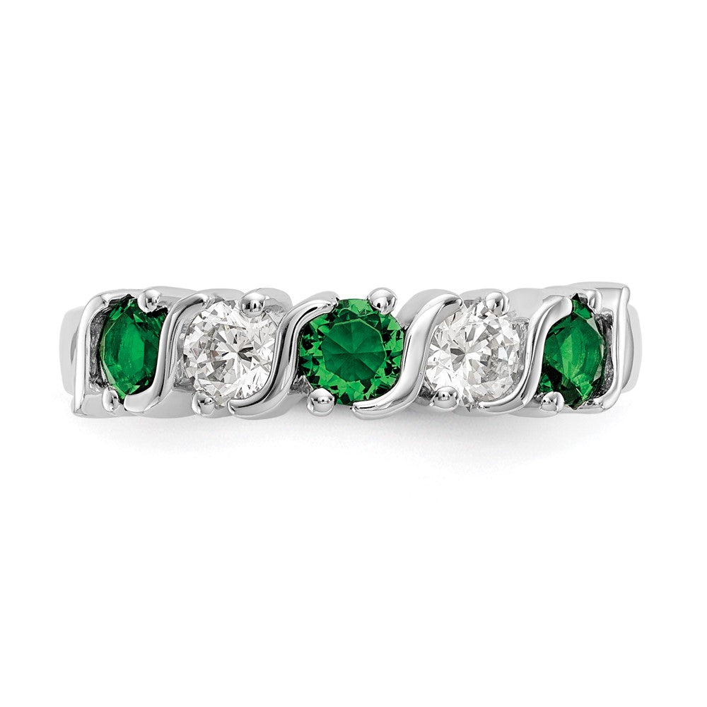 14k White Gold 3/8 Ct Diamond and Emerald Wedding Band Ring