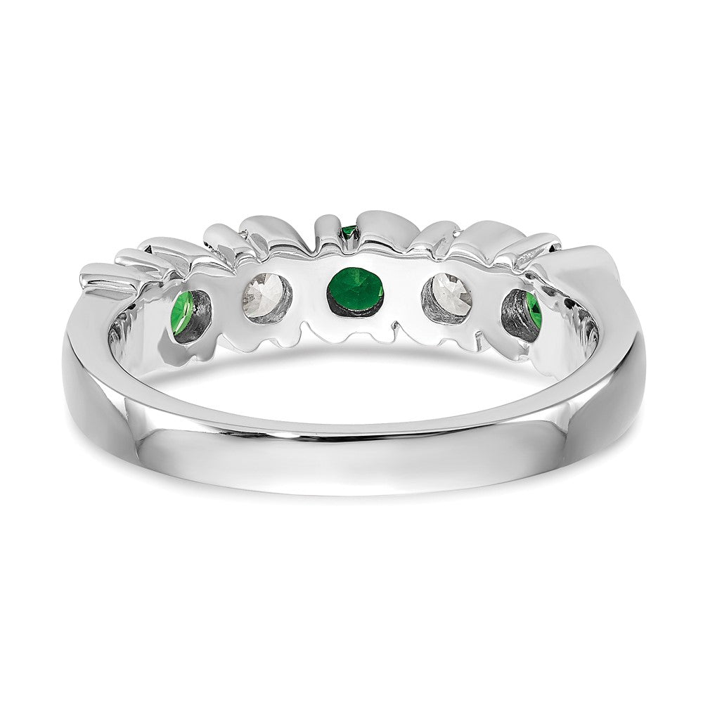 14k White Gold 3/8 Ct Diamond and Emerald Wedding Band Ring