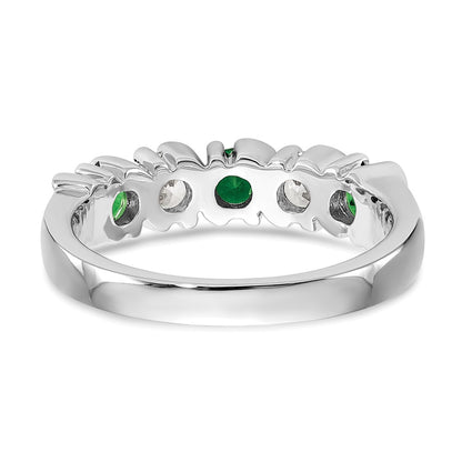14k White Gold 3/8 Ct Diamond and Emerald Wedding Band Ring