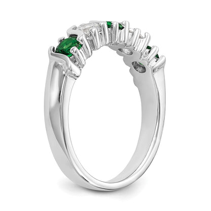 14k White Gold 3/8 Ct Diamond and Emerald Wedding Band Ring