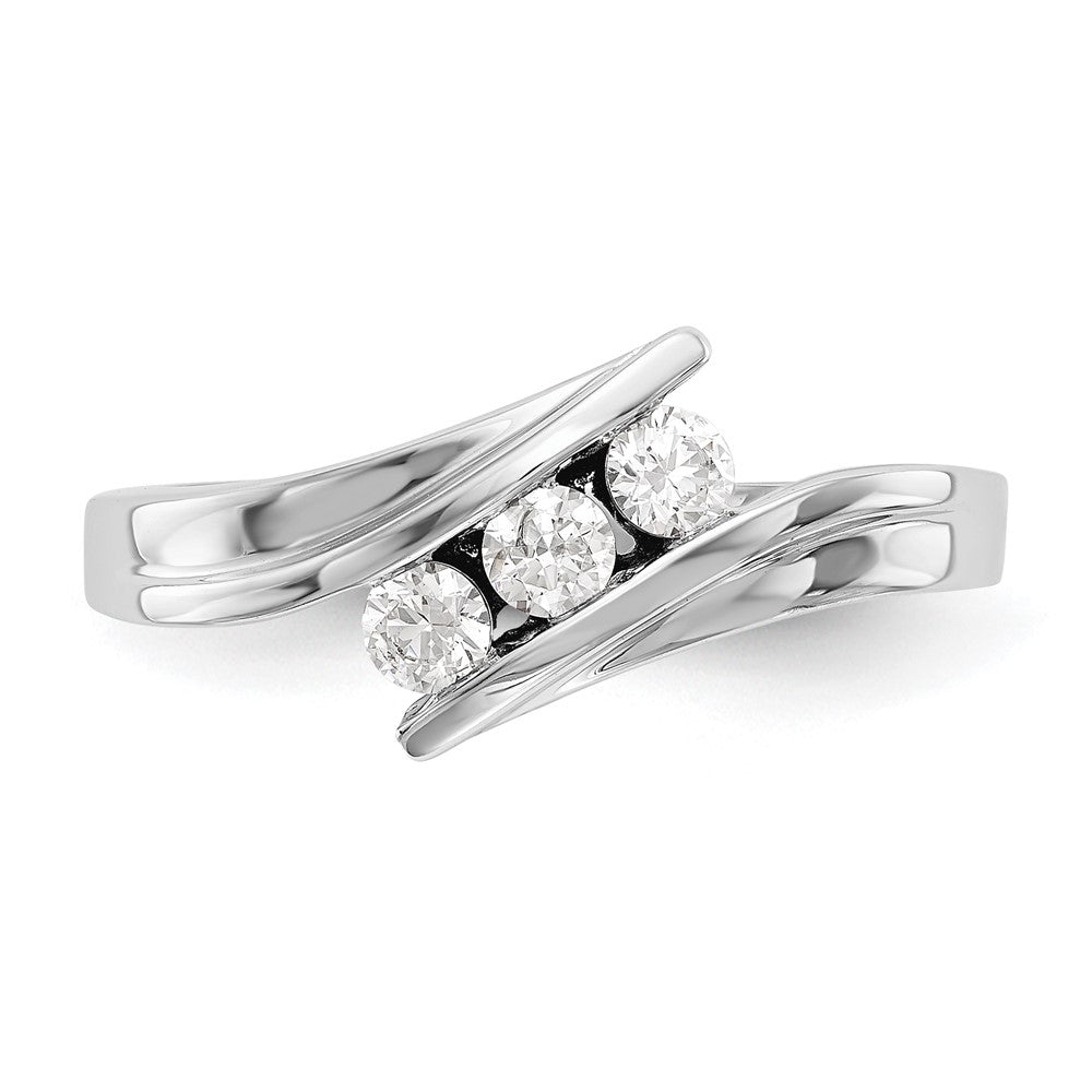 14K White Gold 3-Stone Bypass 1/3 carat Diamond Ring Size 7