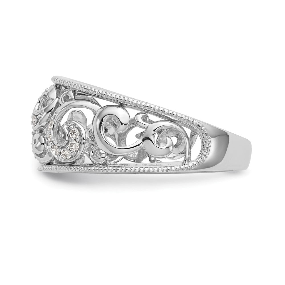 14K White Gold Swirled 1/6 Ct Diamond Wedding Band Ring