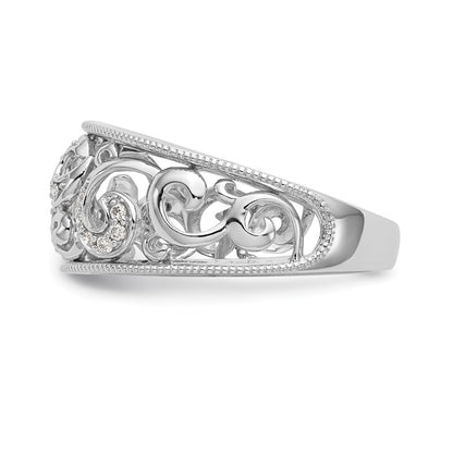 14K White Gold Swirled 1/6 Ct Diamond Wedding Band Ring