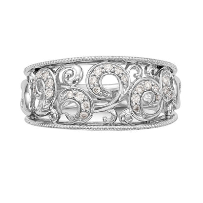 14K White Gold Swirled 1/6 Ct Diamond Wedding Band Ring