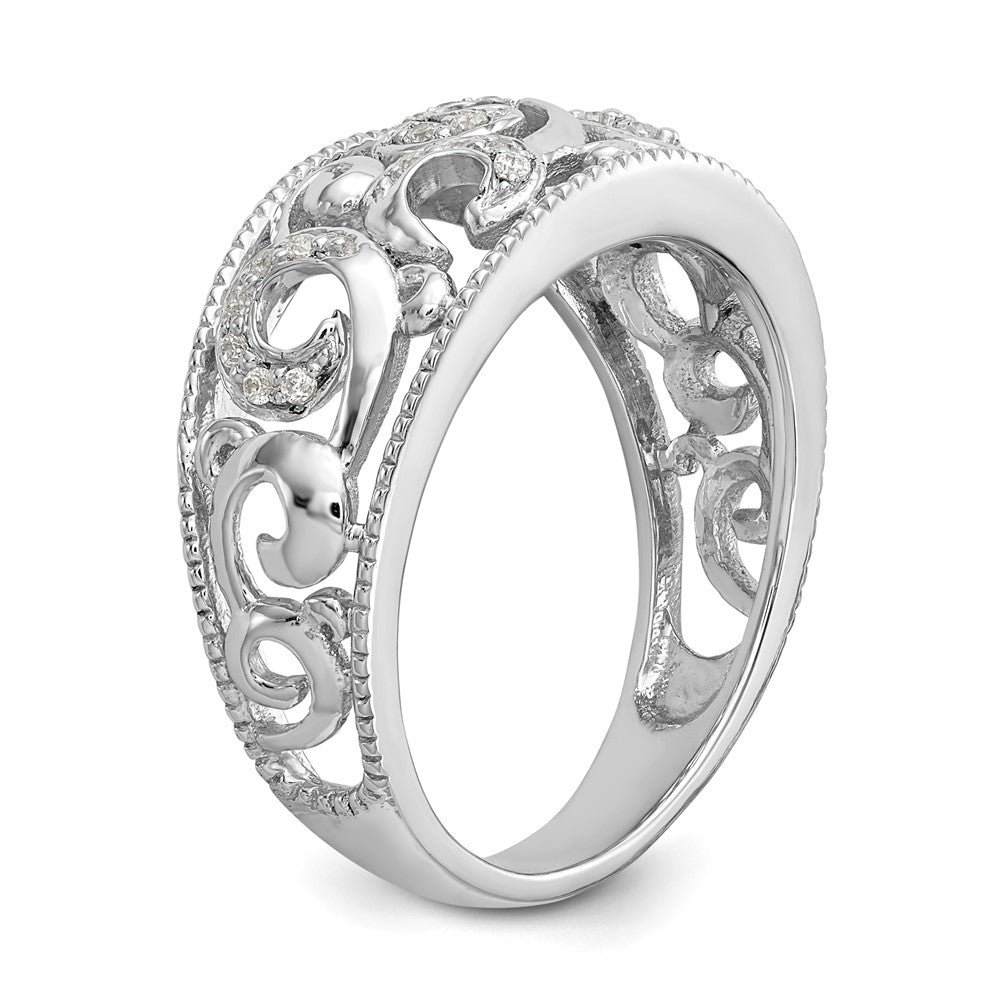 14K White Gold Swirled 1/6 Ct Diamond Wedding Band Ring