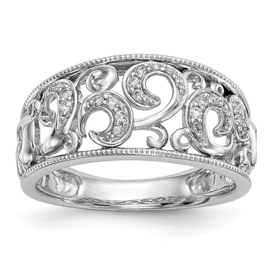 14K White Gold Swirled 1/6 Ct Diamond Wedding Band Ring