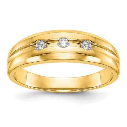 14K White or Yellow Gold 3-Stone 1/6 carat Diamond Men's Band Size 10