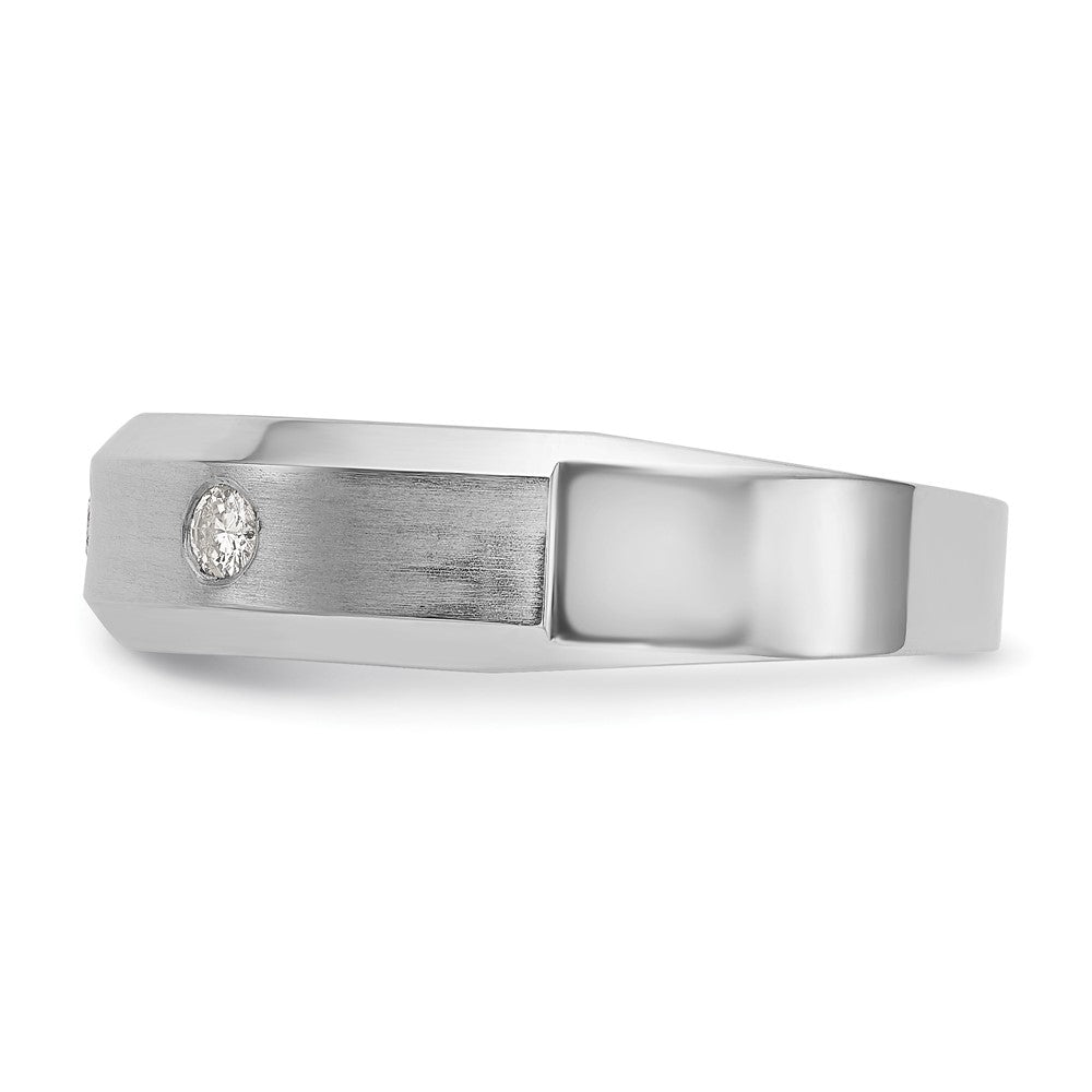 14K White Gold 3-Stone Bezel 1/6 carat Diamond Men's Band Size 10