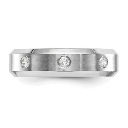 14K White Gold 3-Stone Bezel 1/6 carat Diamond Men's Band Size 10