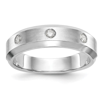 14K White Gold 3-Stone Bezel 1/6 carat Diamond Men's Band Size 10