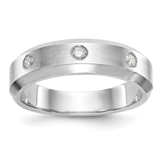 14K White Gold 3-Stone Bezel 1/6 carat Diamond Men's Band Size 10